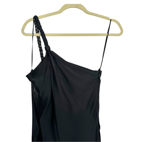 ELIE TAHARI Black Silk One-Shoulder Maxi Dress Braided Strap Evening Gown Sz 10 - Picture 3 of 14